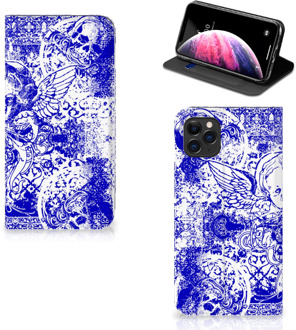 B2Ctelecom Mobiel BookCase iPhone 11 Pro Max Angel Skull Blue