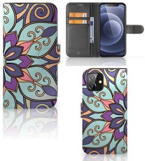 B2Ctelecom Mobiel Bookcase iPhone 12 | 12 Pro (6.1") Smartphone Hoesje Purple Flower