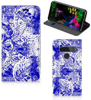 B2Ctelecom Mobiel BookCase LG G8s Thinq Angel Skull Blue