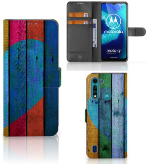 B2Ctelecom Mobiel Bookcase Motorola G8 Power Lite Smartphone Hoesje Wood Heart