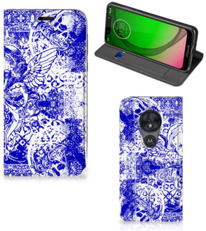 B2Ctelecom Mobiel BookCase Motorola Moto G7 Play Angel Skull Blue