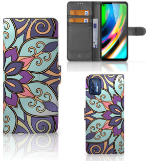 B2Ctelecom Mobiel Bookcase Motorola Moto G9 Plus Smartphone Hoesje Purple Flower