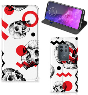 B2Ctelecom Mobiel BookCase Motorola One Zoom Skull Rood