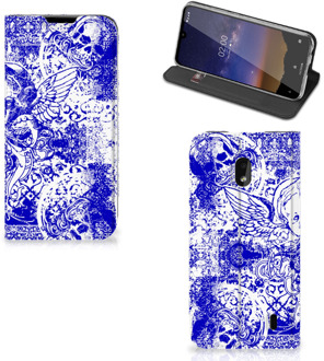 B2Ctelecom Mobiel BookCase Nokia 2.2 Angel Skull Blue