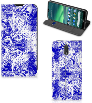 B2Ctelecom Mobiel BookCase Nokia 2.3 Angel Skull Blue