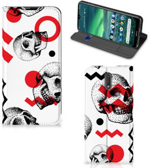 B2Ctelecom Mobiel BookCase Nokia 2.3 Skull Rood