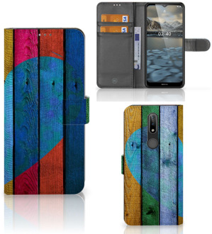 B2Ctelecom Mobiel Bookcase Nokia 2.4 Smartphone Hoesje Wood Heart