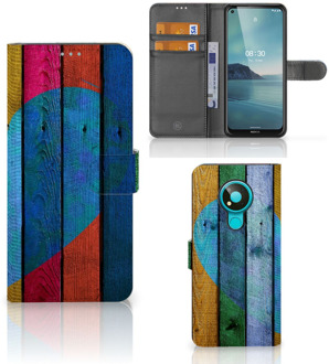 B2Ctelecom Mobiel Bookcase Nokia 3.4 Smartphone Hoesje Wood Heart