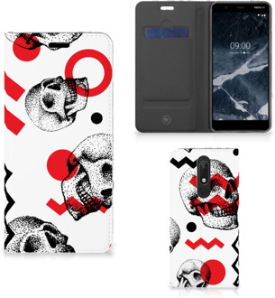 B2Ctelecom Mobiel BookCase Nokia 5.1 (2018) Skull Rood