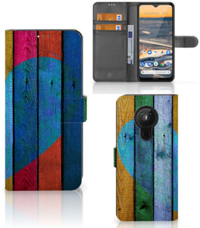 B2Ctelecom Mobiel Bookcase Nokia 5.3 Smartphone Hoesje Wood Heart