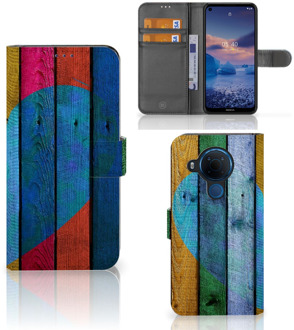 B2Ctelecom Mobiel Bookcase Nokia 5.4 Smartphone Hoesje Wood Heart