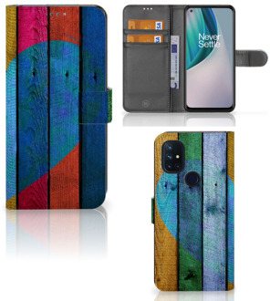 B2Ctelecom Mobiel Bookcase OnePlus Nord N10 Smartphone Hoesje Wood Heart