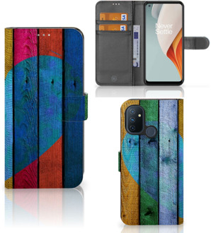 B2Ctelecom Mobiel Bookcase OnePlus Nord N100 Smartphone Hoesje Wood Heart