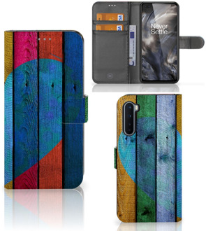 B2Ctelecom Mobiel Bookcase OnePlus Nord Smartphone Hoesje Wood Heart