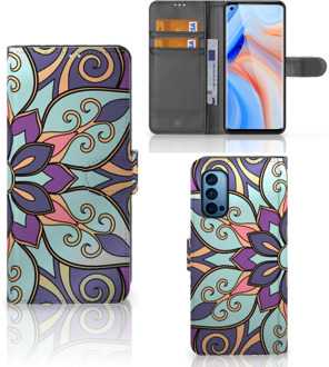 B2Ctelecom Mobiel Bookcase OPPO Reno 4 Pro 5G Smartphone Hoesje Purple Flower