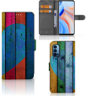 B2Ctelecom Mobiel Bookcase OPPO Reno 4 Pro 5G Smartphone Hoesje Wood Heart