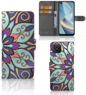 B2Ctelecom Mobiel Bookcase OPPO Reno4 Z Smartphone Hoesje Purple Flower