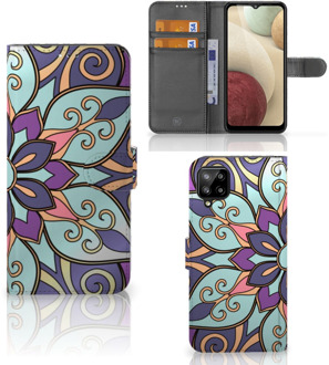 B2Ctelecom Mobiel Bookcase Samsung Galaxy A12 Smartphone Hoesje Purple Flower