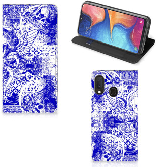 B2Ctelecom Mobiel BookCase Samsung Galaxy A20e Angel Skull Blue