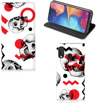 B2Ctelecom Mobiel BookCase Samsung Galaxy A20e Skull Rood