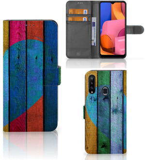 B2Ctelecom Mobiel Bookcase Samsung Galaxy A20s Smartphone Hoesje Wood Heart