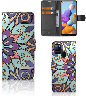 B2Ctelecom Mobiel Bookcase Samsung Galaxy A21s Smartphone Hoesje Purple Flower