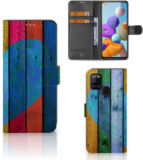 B2Ctelecom Mobiel Bookcase Samsung Galaxy A21s Smartphone Hoesje Wood Heart