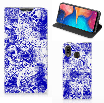 B2Ctelecom Mobiel BookCase Samsung Galaxy A30 Angel Skull Blue