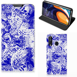 B2Ctelecom Mobiel BookCase Samsung Galaxy A60 Angel Skull Blue