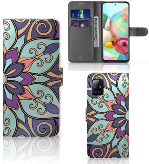 B2Ctelecom Mobiel Bookcase Samsung Galaxy A71 Smartphone Hoesje Purple Flower