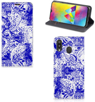 B2Ctelecom Mobiel BookCase Samsung Galaxy M20 Angel Skull Blue