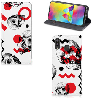 B2Ctelecom Mobiel BookCase Samsung Galaxy M20 Skull Rood