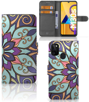 B2Ctelecom Mobiel Bookcase Samsung Galaxy M21 Smartphone Hoesje Purple Flower