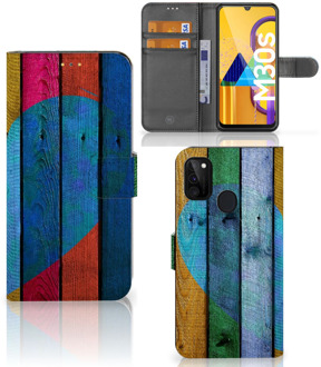 B2Ctelecom Mobiel Bookcase Samsung Galaxy M21 Smartphone Hoesje Wood Heart