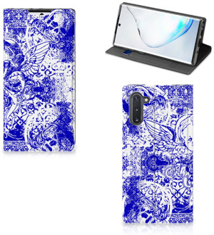 B2Ctelecom Mobiel BookCase Samsung Galaxy Note 10 Angel Skull Blue