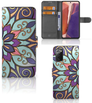 B2Ctelecom Mobiel Bookcase Samsung Galaxy Note 20 Smartphone Hoesje Purple Flower