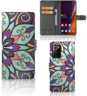 B2Ctelecom Mobiel Bookcase Samsung Galaxy Note20 Ultra Smartphone Hoesje Purple Flower