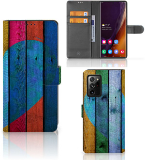 B2Ctelecom Mobiel Bookcase Samsung Galaxy Note20 Ultra Smartphone Hoesje Wood Heart