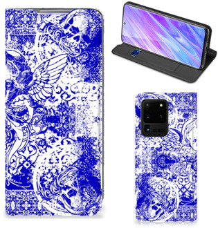 B2Ctelecom Mobiel BookCase Samsung Galaxy S20 Ultra Angel Skull Blue