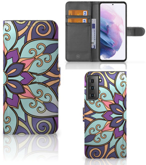 B2Ctelecom Mobiel Bookcase Samsung Galaxy S21 Plus Smartphone Hoesje Purple Flower