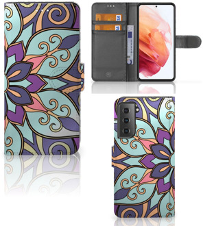 B2Ctelecom Mobiel Bookcase Samsung Galaxy S21 Smartphone Hoesje Purple Flower