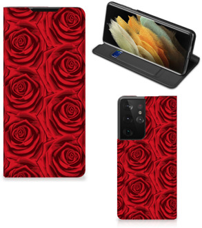 B2Ctelecom Mobiel Bookcase Samsung Galaxy S21 Ultra Smart Cover Red Roses