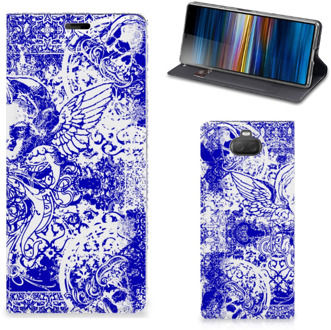 B2Ctelecom Mobiel BookCase Sony Xperia 10 Plus Angel Skull Blue