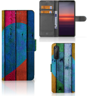 B2Ctelecom Mobiel Bookcase Sony Xperia 5II Smartphone Hoesje Wood Heart