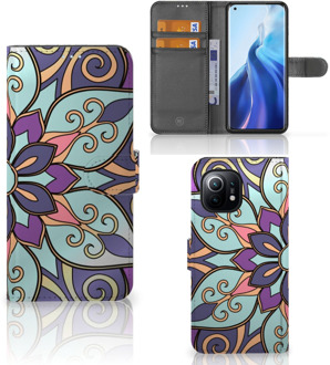 B2Ctelecom Mobiel Bookcase Xiaomi Mi 11 Smartphone Hoesje Purple Flower