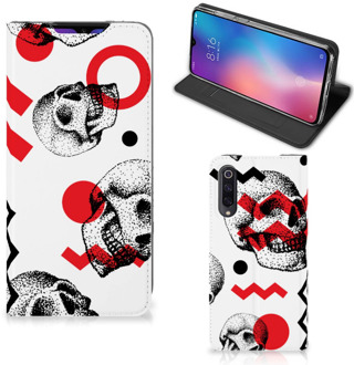 B2Ctelecom Mobiel BookCase Xiaomi Mi 9 Skull Rood