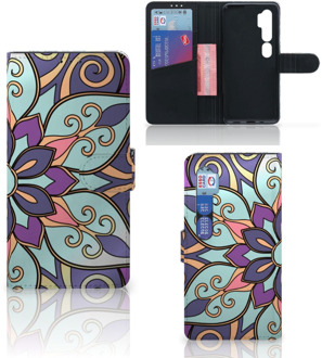 B2Ctelecom Mobiel Bookcase Xiaomi Mi Note 10 Pro Smartphone Hoesje Purple Flower