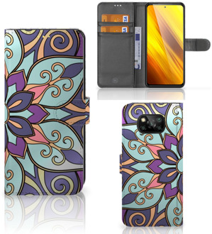 B2Ctelecom Mobiel Bookcase Xiaomi Poco X3 Smartphone Hoesje Purple Flower