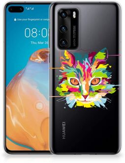 B2Ctelecom Mobiel Case Huawei P40 GSM Hoesje Doorzichtig Cat Color