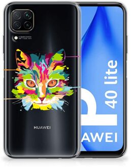 B2Ctelecom Mobiel Case Huawei P40 Lite GSM Hoesje Doorzichtig Cat Color